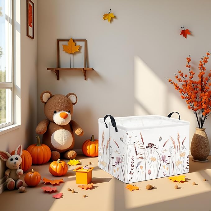 HIYAGON Rectangular Baby Girl Basket Kids Baby Storage Basket Toy Storage Bin Organizer Box Room Decor(Autumn Flowers)