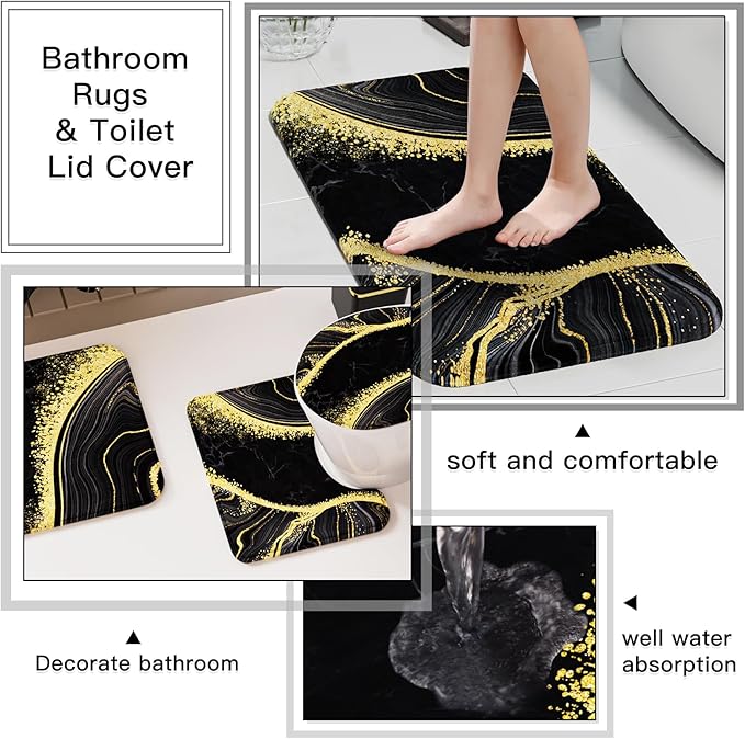 25PCS Bathroom Accessory Set, Black Bathroom Set with Large-Capacity 4 Gallon Trash Can,Bathroom Sets with Shower Curtain and Rugs, Bathroom Rugs Set, Home Decor