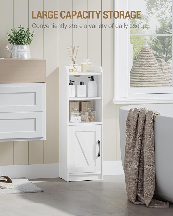 Bathroom Storage Cabinet, Small Farmhouse Corner Floor Cabinet with Door and Shelves, Narrow Toilet Paper Holder Stand, Bathroom Organizer with Adjustable Shelf, for Small Spaces, White