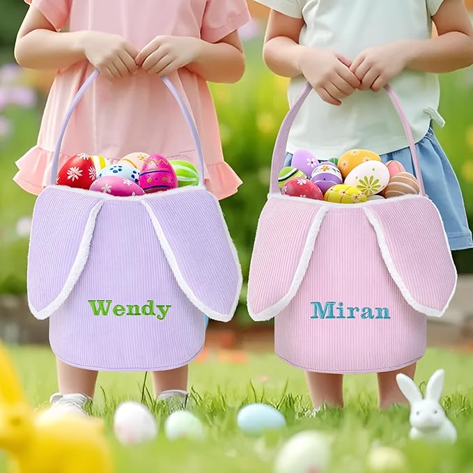 Easter Basket, Touber Easter Bunny Basket, Personalized Easter Baskets for Kids, Easter Gifts Basket for Girls Baby Children - Bunny Ear Pink