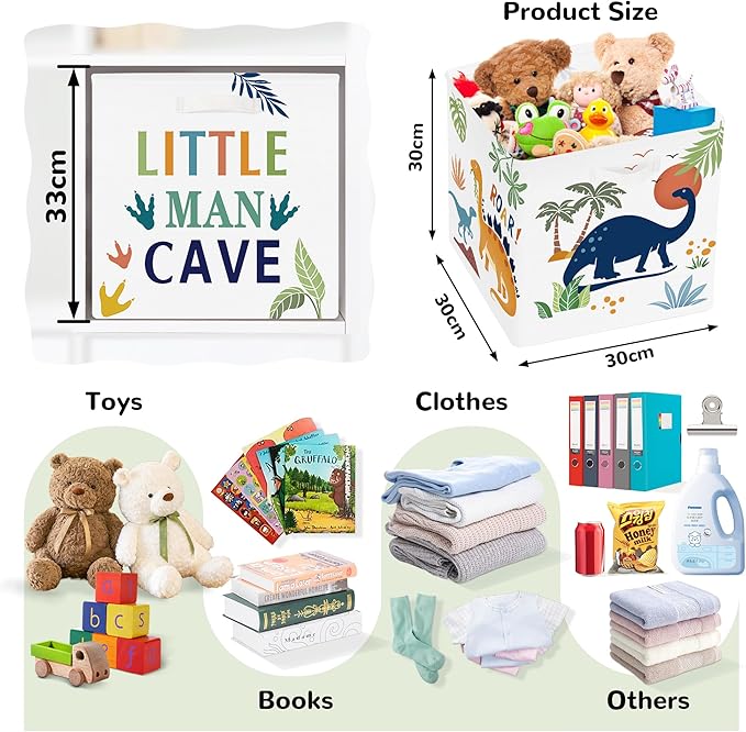 Clastyle 3 pcs Dinosaur Cube Storage Unit Boxes Volcano Kallax Box for Shelves Parents Storage Baskets for Book Clothes Toy Organizer, Palms, 11.8x11.8x11.8 in