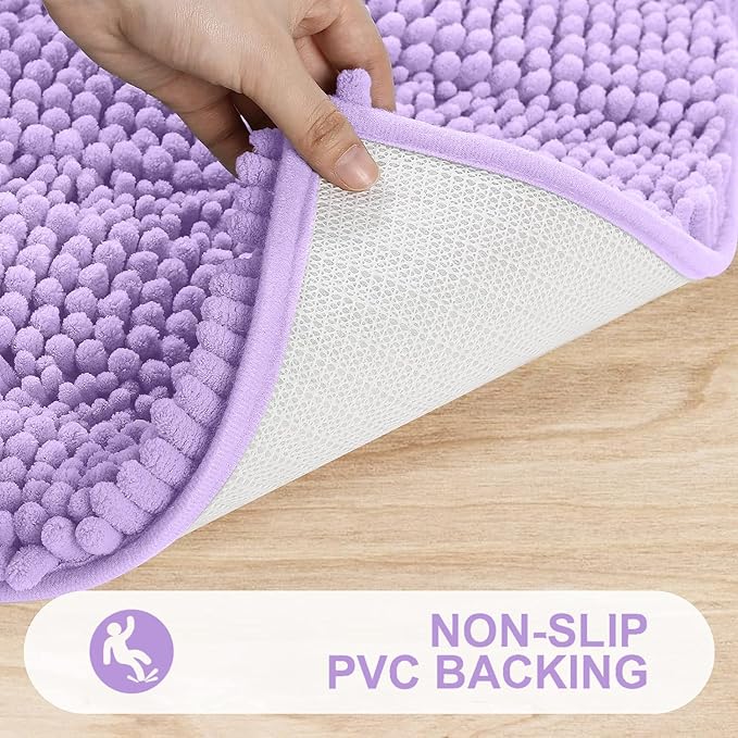 Grandaily Chenille Striped Bathroom Rugs 47x24, Extra Thick and Absorbent Bath Mats, Non-Slip Soft Plush Shaggy Shower Carpet, Machine Wash Dry, Bath Rug for Bathroom, Purple