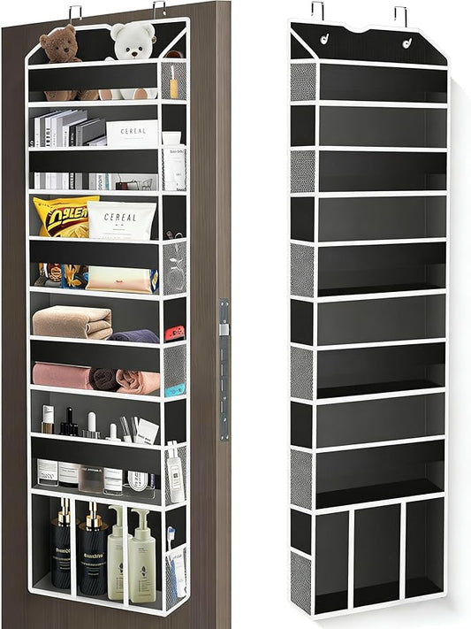 Over The Door Organizer Closet,6 Bins 12 Side Pockets,Hanging Organizer,Anti Tilt 50 lbs Load Organizers and Storage with Clear Window for Bedroom,Nursery,Rv,Bathroom,Camper(Black)