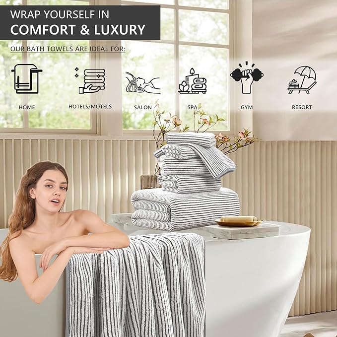 4 Piece Bath Towel Set 35"x70"Oversized Bath Towel for Bathroom Ultra Soft Fluffy Extra Large Bath Sheet Luxury Premium Bathroom Towel Highly Absorbent Quick Dry Shower Towel for Hotel Spa,Brown White