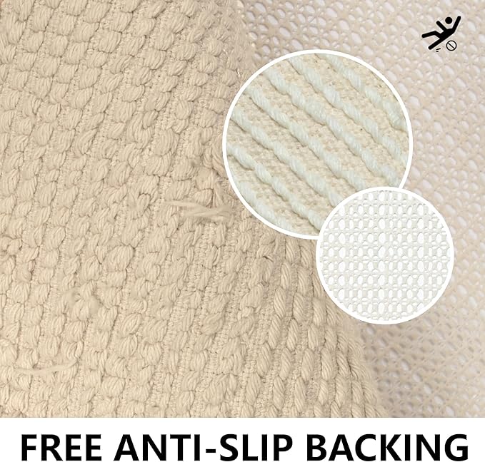 Half Circle Rug with Tassels for Boho Bedroom Decor Extra Soft 100% Cotton Hand-Woven Bath Rugs Non Slip Absorbent Crochet Rugs Machine Washable Boho Bath Mats for Bathroom Floor, Tub and Home Decor