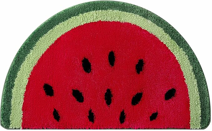 19.7x31.5 inch Half Round Microfiber Soft Watermelon Shape Bathroom Rugs Non Slip Shag Bath Mat Rug for Kitchen Bedroom Rubber Shower for Floor Living Room Mats Water Absorbent Washable