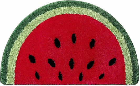19.7x31.5 inch Half Round Microfiber Soft Watermelon Shape Bathroom Rugs Non Slip Shag Bath Mat Rug for Kitchen Bedroom Rubber Shower for Floor Living Room Mats Water Absorbent Washable