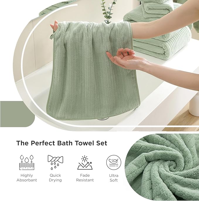 Hailea Hand Towels Set 16x31 Inches,Soft Microfibers Bathroom Towel Set 2 Pack,Highly Absorbent Quick Dry Luxury Towel Hotel Spa Gym Hand Towel Collection for Bathroom,Green