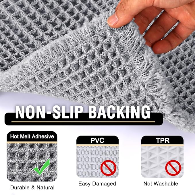 H.VERSAILTEX Upgraded Waffle Runner Rug Super Absorbent Non Slip Bath Rug for Bathroom Floor, Machine Washable Dry Fast, Beside Tub, 24" x 72", Dove