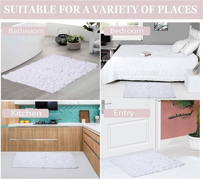 Home Weavers Bell Flower Collection 100% Cotton Tufted Bath Rugs, Extra Soft and Absorbent Bath Rugs, Non-Slip Bath Mats, Machine Washable, Bath Mats for Bathroom Floor, 24"x40" Rectangle, White