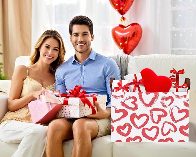 Large Valentine's Day Basket Heart Shaped Storage Bin for Gifts Collapsible Organizer Room Decor (Red Big Love)