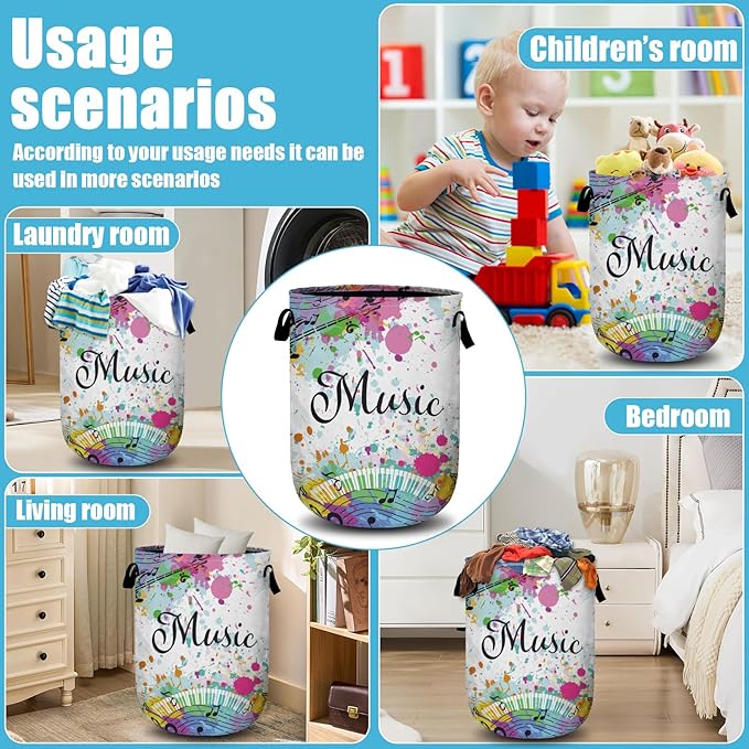 Music Guitar Laundry Basket, Laundry Hamper Collapsible Oxford Cloth with Handle Clothes Toy Storage Bin for Bathroom Laundry Room Bedroom 15.7 X 20 Inch