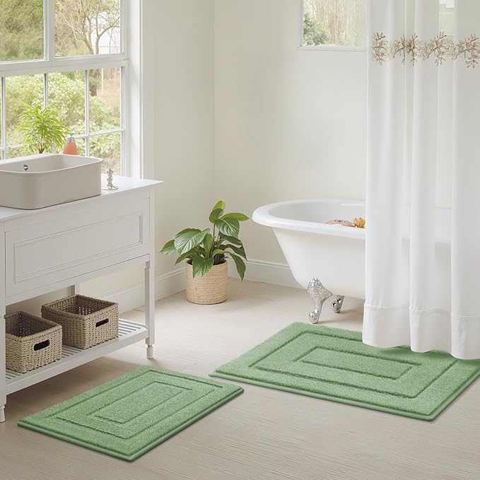 GRANNY SAYS Bathroom Rugs Sets 2 Piece,Soft Bath Mats for Bathroom, Bath Rugs Non Slip Washable, Absorbent Bath Rug for Tub,Shower and Toilet, Bath Mat Set (Green, 20" x 32" + 16" x 24")