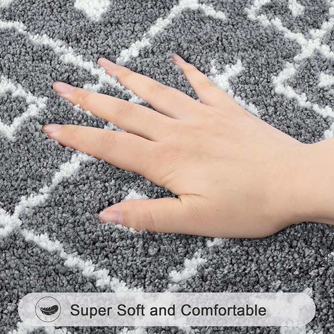 HEBE Bathroom Rugs Sets 5 Piece, Soft Absorbent Microfiber Bath Mat for Bathroom, Non Slip Washable Bath Rug Set with Toilet Cover, Bath Runner and U-Shaped Contour Toilet Rug, Dark Grey