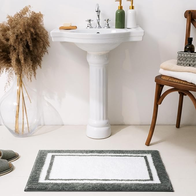 GRANNY SAYS Microfiber Bathroom Rugs Non Slip Washable, Water Absorbent Bath Mats for Tub, Soft Bath Mats for Bathroom Floor & Shower, Bath Rug, 16" x 24", Deep Grey Bath Rugs