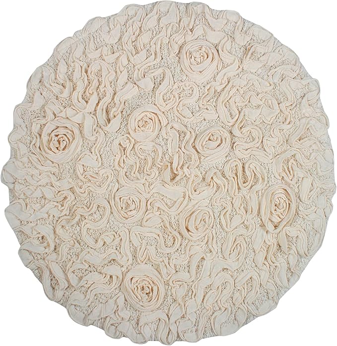 Home Weavers Bell Flower Collection 100% Cotton Tufted Bath Rugs, Extra Soft and Absorbent Bath Rugs, Non-Slip Bath Mats, Machine Washable, Bath Mats for Bathroom Floor and Tub, 22" Round, Ivory