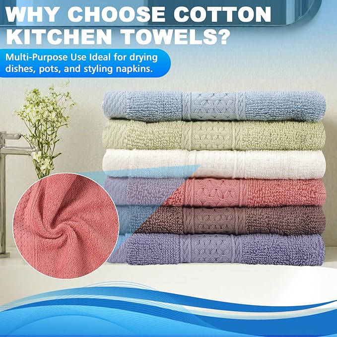 6 Pack 100% Cotton Wash Cloth, 13x13 Inch Highly Absorbent and Soft Feel Fingertip Towels, Machine Washable Washcloths for Bathroom, Gym, Hotel, Spa and Kitchen, 6 Colors