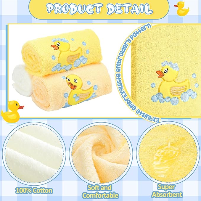 3 Pack Rubber Ducky Coastal Hand Towels for Bathroom 100% Cotton Embroidered Bathroom Towels 13.78 x 29.53 Inch Beach Hand Towels Soft Absorbent Cotton Towel (Yellow, Duck)