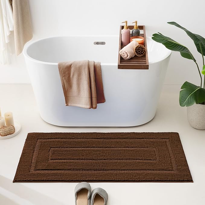 GRANNY SAYS Bathroom Rugs Non Slip 24" x 48", Bath Mats for Bathroom, Super Soft and Water Absorbent, Microfiber Washable Bath Rugs for Bath Floor, Tub and Shower, Brown