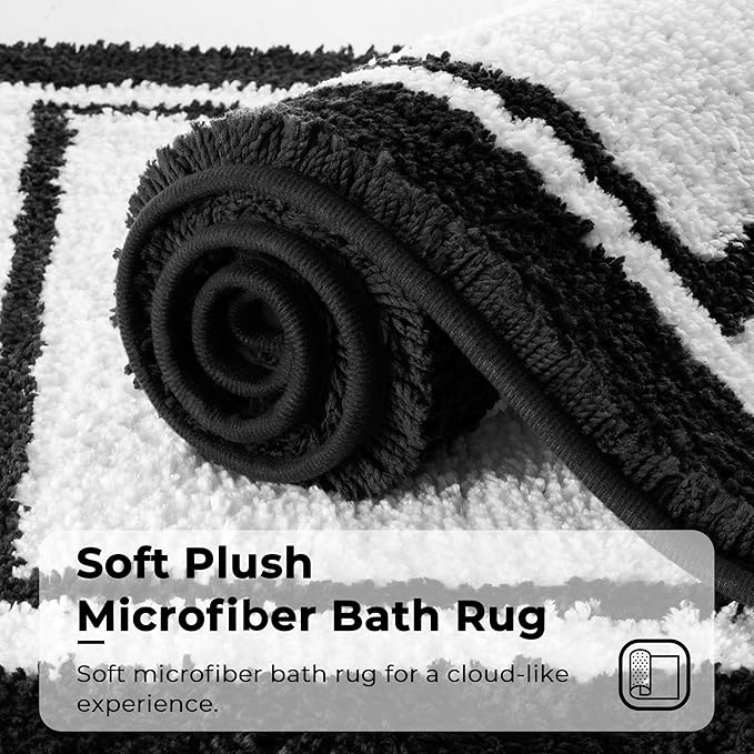 GRANNY SAYS Microfiber Bathroom Rugs Non Slip Washable, Water Absorbent Bathroom Mats for Tub Non Slip, Soft Bath Mats for Floor & Shower, Long Bath Rug, 24" x 48", Black Rug
