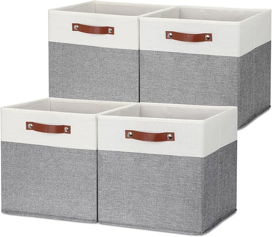 HNZIGE 13x13 Foldable Storage Bins Set of 4 Storage Cubes Fabric Storage Baskets for Shelves with Handles Organizer for Toy Nursery Closet Bedroom