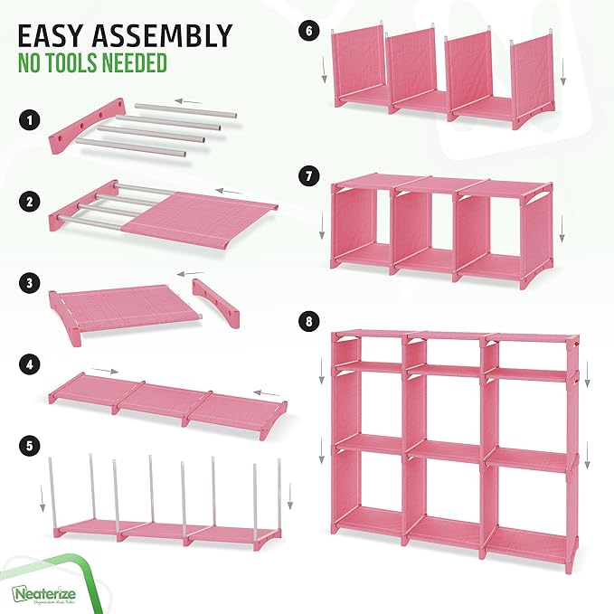 9 Cube Storage Organizer With Bins Included - Closet Storage With 9 Storage Bins - Easy To Assemble Storage Unit With Drawers - Closet Organization For Clothes, Bedroom, Nursery, & Toys (Pink)