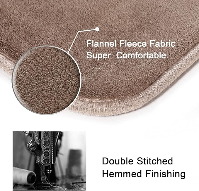 H.VERSAILTEX Kitchen Mat 2 PCS Non Slip Memory Foam Flannel Velvety Kitchen Runner Rug Set for Floor Standing Rugs(47" x 17" + 24" x 17", Taupe)