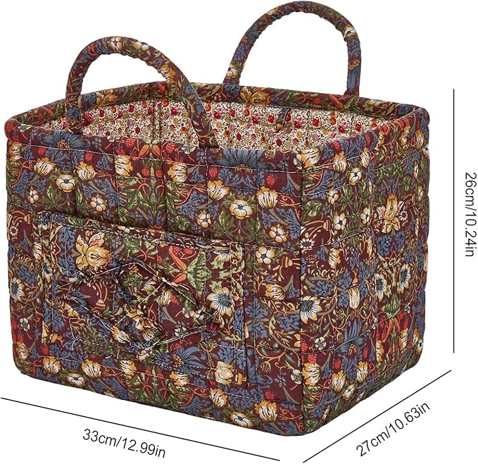 Boho Fabric Storage Basket, Large Capacity Laundry Basket, 12.2'' x 10.23'' x 10.23'' Collapsible Laundry Hamper with Easy Carry Handles (D Multi-Color 15, L)