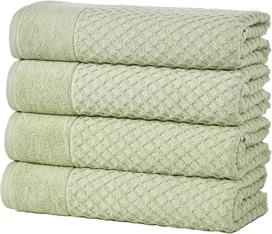 Great Bay Home Bath Towels - 100% Cotton 4 Pack 54x27 Bath Towel Set - Absorbent, Durable, Quick-Dry Towels for Bathroom (Pale Green)