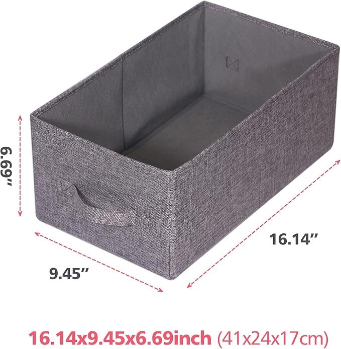Set of 5 Closet Organizer Bins with Handle, Fabric Foldable Storage Baskets Cloth Box Containers for Shelves Home Office Clothes Clothing, Gray, Large