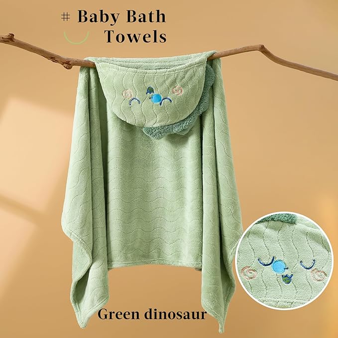 Hooded Towel for Kids, 2 Pack Coral Fleece Kids Bath Towels, Soft and Absorbent Toddler Towels with Hood Age 0-12 Years for Toddler, Infant, Kids - Large 27.5 X 55 inch (Pink Unicorn & Green Dinosaur)