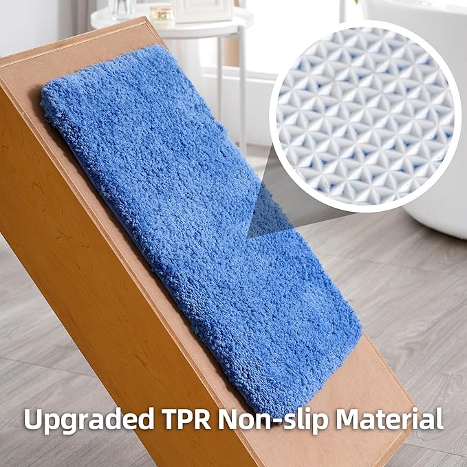 3 Pieces Luxury Bathroom Rug Set with U-Shaped Toilet Rug, Non-Slip Rubber Bottom, Thick Microfiber Fluffy Plush, Water Absorption, Quick Dry, Ultra Soft, Bath Mats for Bathroom, Tub(Sky Blue)