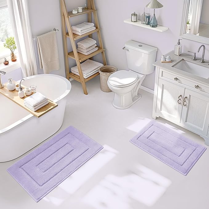 GRANNY SAYS Bathroom Rugs Sets 2 Piece,Soft Bath Mats for Bathroom, Bath Rugs Non Slip Washable, Absorbent Bath Rug for Tub,Shower and Toilet, Bath Mat Set (Lilac, 20" x 32" + 16" x 24")