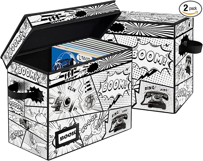 2 Pack Collection Comic Book Storage Boxes, Protector Organizer 15.8" X 7.8" X 11.8" Collapsible Short Box Holds 160-180 Comic Book Heavy Duty Bin Container Holder Shelf