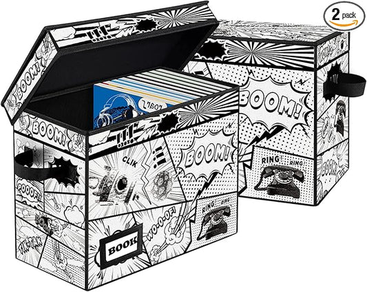 2 Pack Collection Comic Book Storage Boxes, Protector Organizer 15.8" X 7.8" X 11.8" Collapsible Short Box Holds 160-180 Comic Book Heavy Duty Bin Container Holder Shelf
