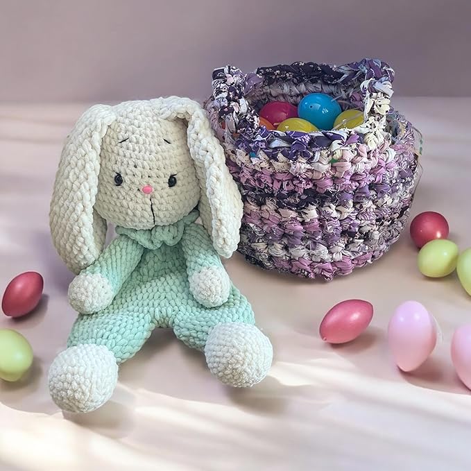 AMISH BASKETS AND BEYOND Infant Crochet Easter Basket Handmade Light Dark Purple Soft Cloth with Handles