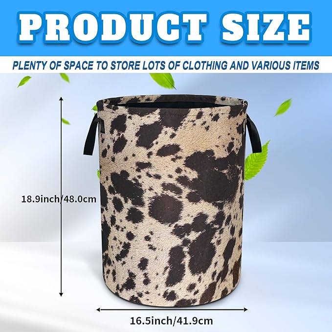 Cow Brown Skin Print Laundry Basket Animals Oxford Cloth Laundry Hamper With Handle Foldable Portable Clothes Storage Basket 18.9 X 16.5 Inch Storage Bag For Laundry Room/Bathroom/Bedroom/Dormitories