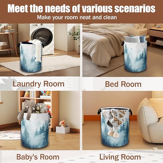 Misty Forest Laundry Baskets,Laundry Hamper,Storage Basket with Handles for Bathroom Bedroom College Dormitory Living Room Nursery Organizer 16"x20.8"
