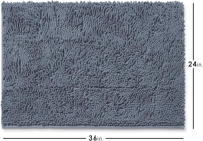 Hearth & Harbor Bathroom Rugs, Chenille Bath Mat - Machine Washable Bath Mats for Bathroom Non-Slip Backing Rubber, Quick Dry Bathroom Mat, 24 x 36 - Stone Blue