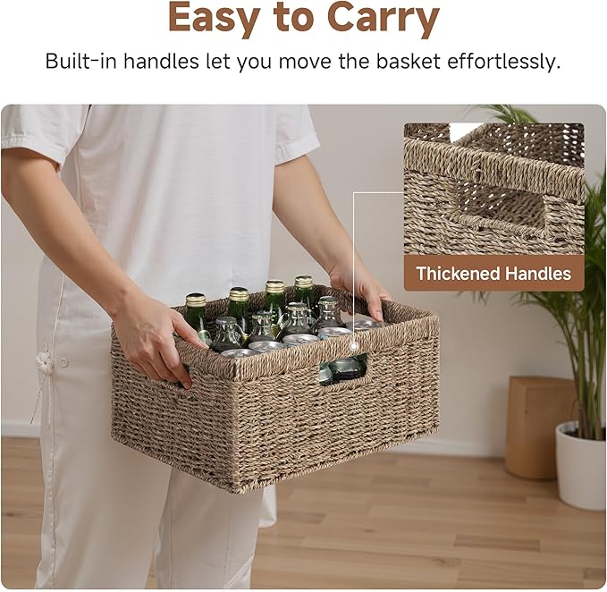 StorageWorks Large Wicker Baskets for Organizing, Seagrass Storage Basket with Built-in Handles for Pantry, Entryway, Living Room, 1 Pack