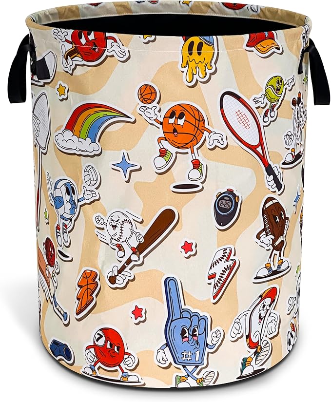 Ball Game Laundry Basket Funny Balls Sports Oxford Cloth Laundry Hamper With Handle Foldable Portable Clothes Storage Basket 18.9 X 16.5 In Storage Bag For Laundry Room/Bathroom/Bedroom/Dormitories