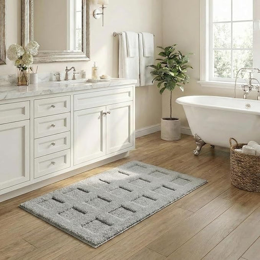 GRANNY SAYS Bathroom Rugs Non Slip Washable, Extra Soft & Water Absorbent Bath Mats for Bathroom, Plush Shaggy Bath Carpet, Grey Waffle Bath Mat Quick Dry for Tub & Shower, 16" x 24"