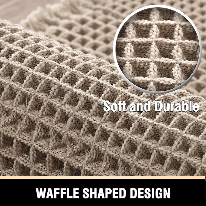 H.VERSAILTEX Waffle Bath Mat Super Absorbent Bathroom Mats Non Slip Bath Rugs for Bathroom Floor Machine Washable Ultra Soft Bathroom Rugs for Beside Tub, (32 x 20 Plus 24 x 60 - Inches, Irish Cream)