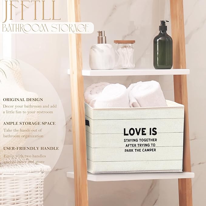 Funny Camping Storage Bins with Handles, Camping Gifts for Couples, Love Is Staying Together Humorous Collapsible Laundry Basket Storage Box for Home Bedroom Bathroom Clothes Toys Books