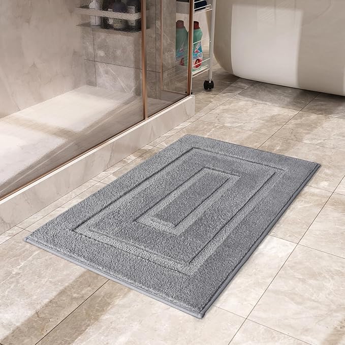 HOMORE Grey Bathroom Rug 24x17 Inch Soft Absorbent Microfiber Small Bathroom Rugs, Washable Bath Rug Runner for Bathrooms Non Slip Bath Rugs for Shower Tub