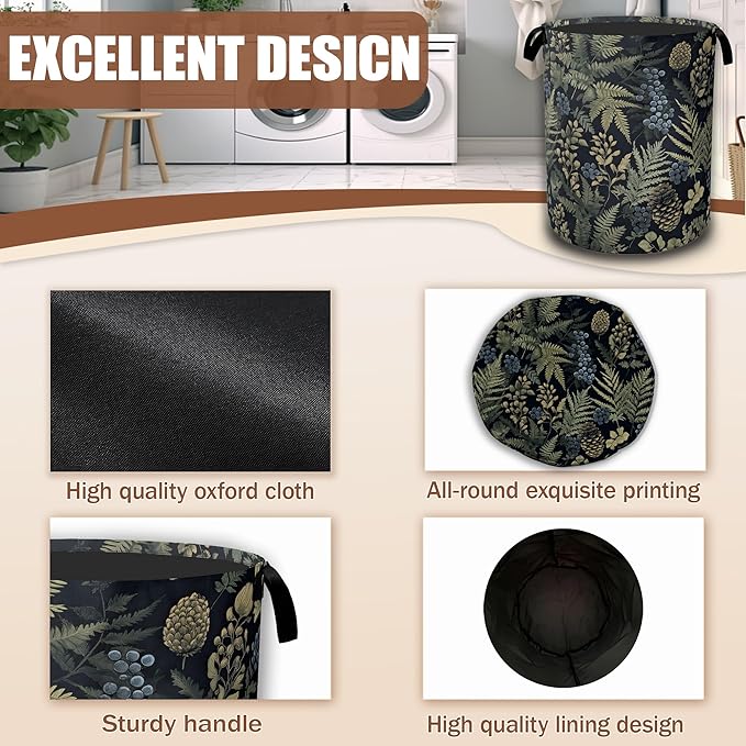 Tropical Leaves Floral Laundry Baskets,Laundry Hamper,Storage Basket with Handles for Bathroom Bedroom College Dormitory Living Room Nursery Organizer 16"x20.8"