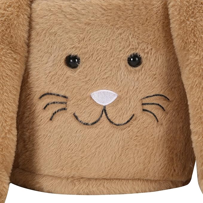Plush Easter Bunny Basket, Easter Egg Hunt Basket with Soft Long Ears,Bunny Bucket Tote for Candy Easter Party Favors (Plush-Brown)
