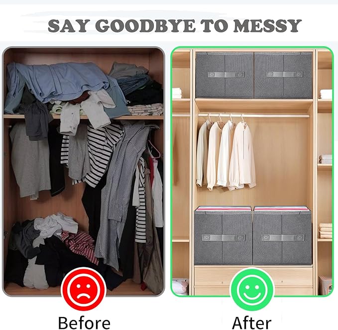 6 PACK Jeans Organizers for Closet, Foldable Wardrobe Clothes Organizer, Stackable Closet Clothes Drawer Organizer Tshirts with 7 Grids for Leggings, Sweater, Jean, Pants, Grey