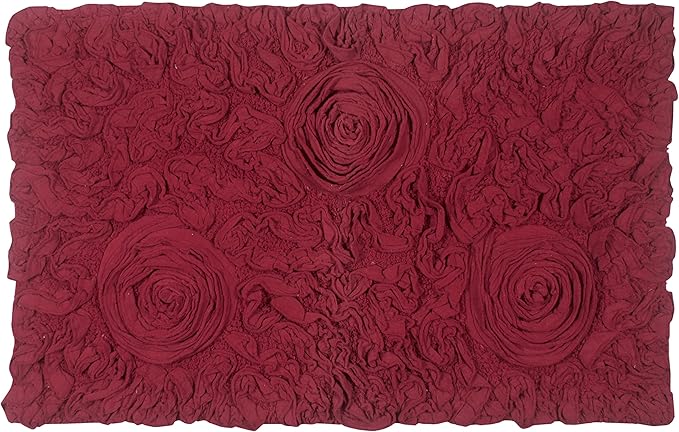 Home Weavers Bell Flower Collection 100% Cotton Tufted Bath Rugs, Extra Soft and Absorbent Bath Rugs, Non-Slip Bath Mats, Machine Washable, Bath Mats for Bathroom Floor and Tub, 21"x34" Rectangle, Red