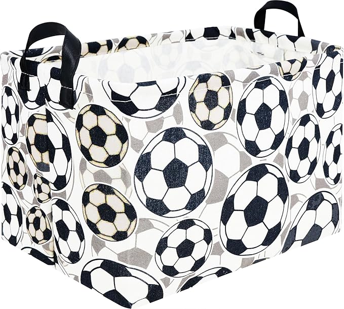 Rectangle Storage Basket with Handles,Collapsible Storage Bin, Gift Basket, Books Box, Room Decor(Soccer)
